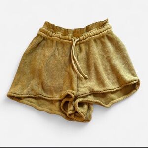 Free People Knit Drawstring Shorts - Mustard Yellow